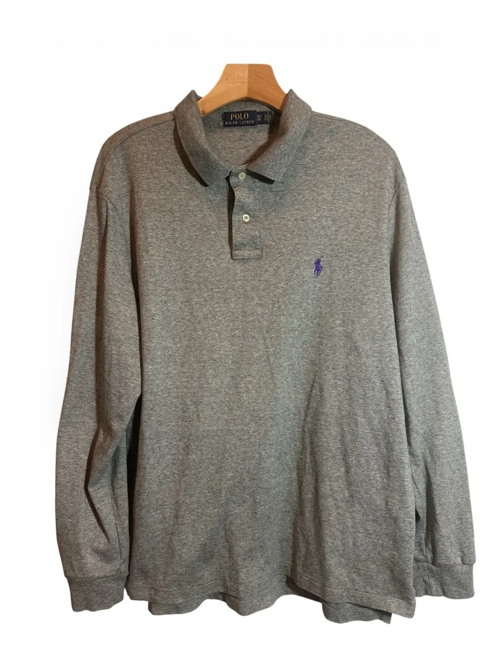 Vintage Men's Ralph Lauren Gray Polo Long Sleeve Polo Retro Y2K Sz XL